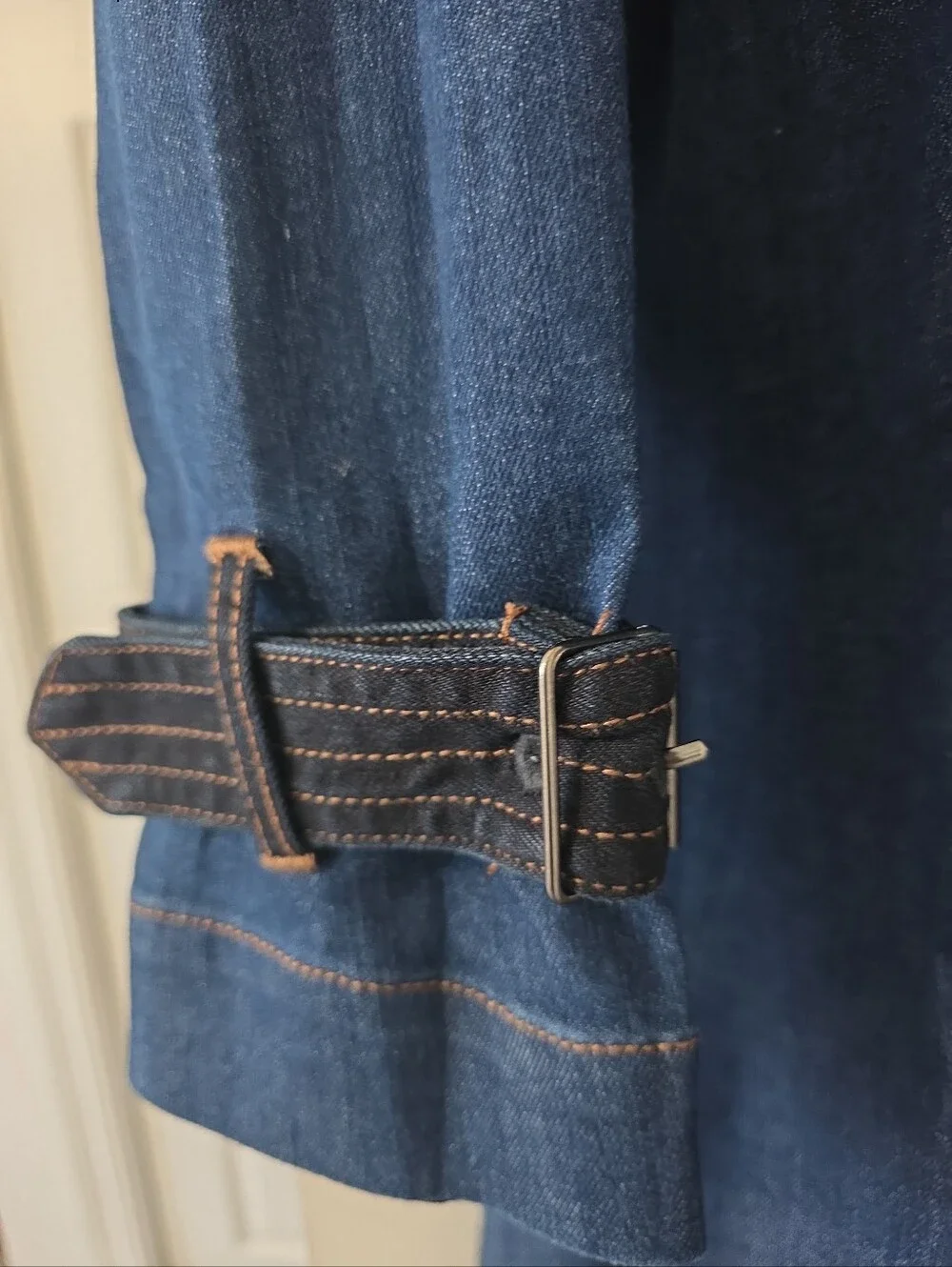 Gloria Vanderbilt Dark Blue Denim Trench with Tan Stitching
